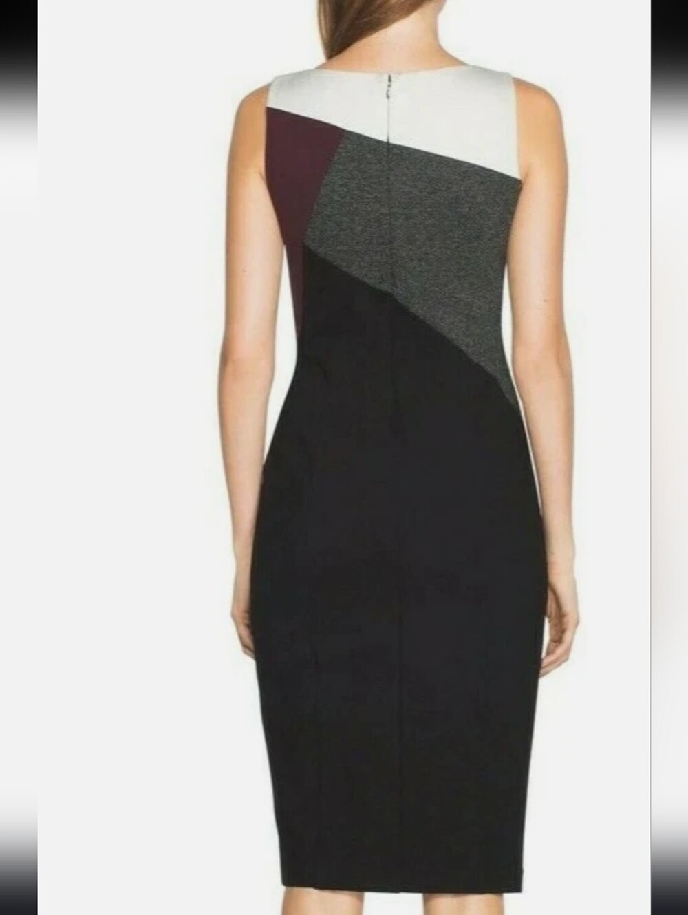 WHBM Colorblock Midi Sheath Dress in Black, Burgundy & Gray Fitted Silhouette M - Picture 4 of 12